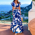 summer new women's clothing  cross-border fashion printed sexy v-neck ruffle sleeve cutout dress