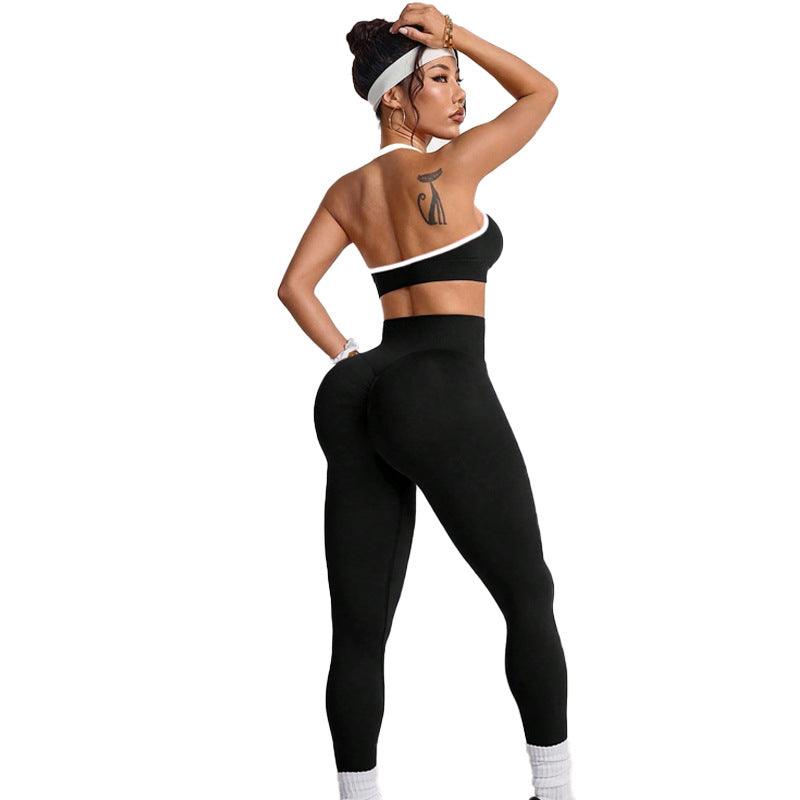 Color block yoga bra set - women's high-waisted tummy control quick-dry stretch activewear set - sexy yoga outfit