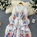 French chic floral v-neck printed dress - women's spring long sleeve a-line midi dress - office-ready elegant maxi dress