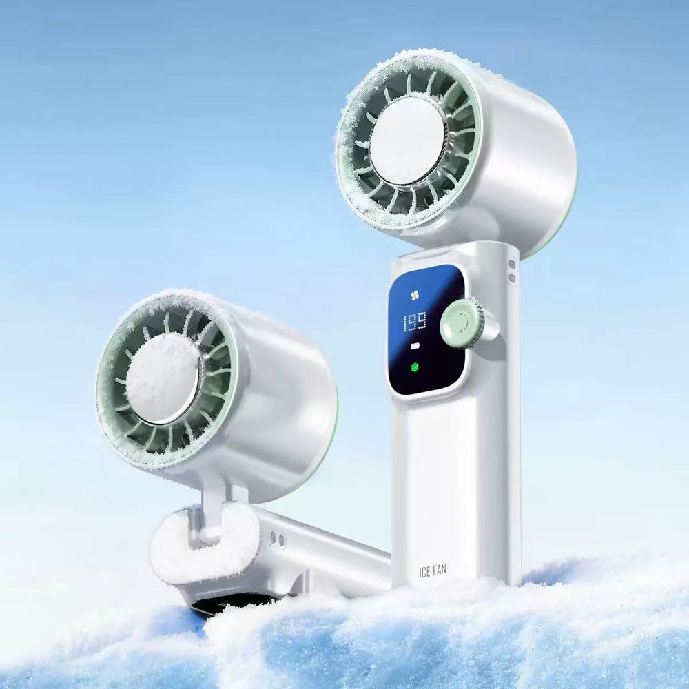 New arrival ultra-high-speed ice compress handheld fan digital display foldable portable semiconductor refrigeration turbine small fan