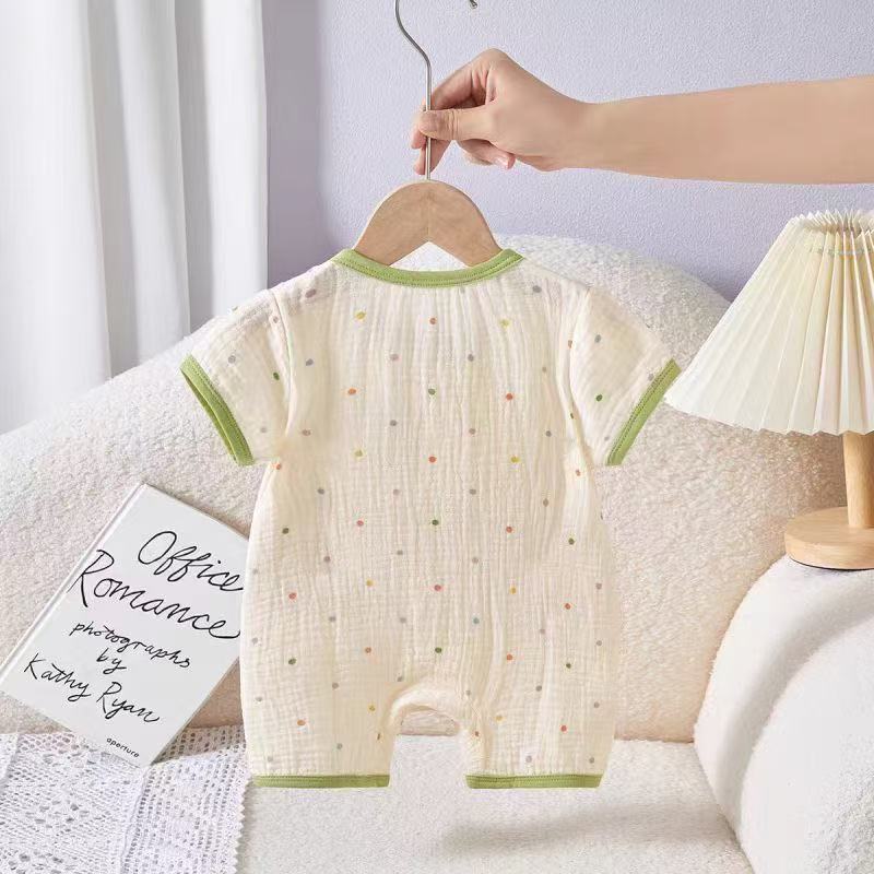 Infant and toddler summer lightweight muslin cotton romper, unisex baby cartoon spooky fresh short-sleeve onesie, sweat-absorbent and breathable