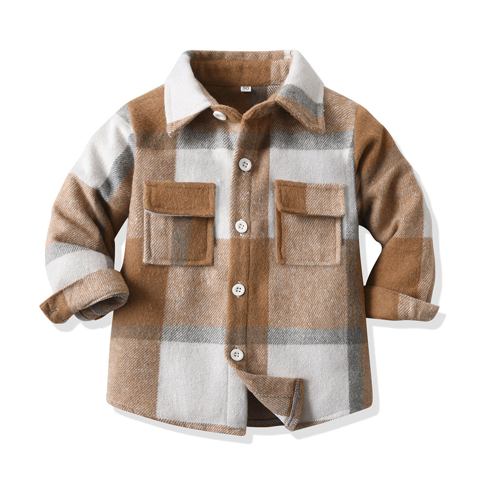 New spring/autumn boys' plaid shirt, preppy style cotton top, kids' plaid shirt, long-sleeved shirt for boys and girls