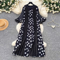 K-style polka dot pleated short-sleeved dress women's summerruffle sleeve round neck pleated skirtslimming lookelegantwork clothing skirt