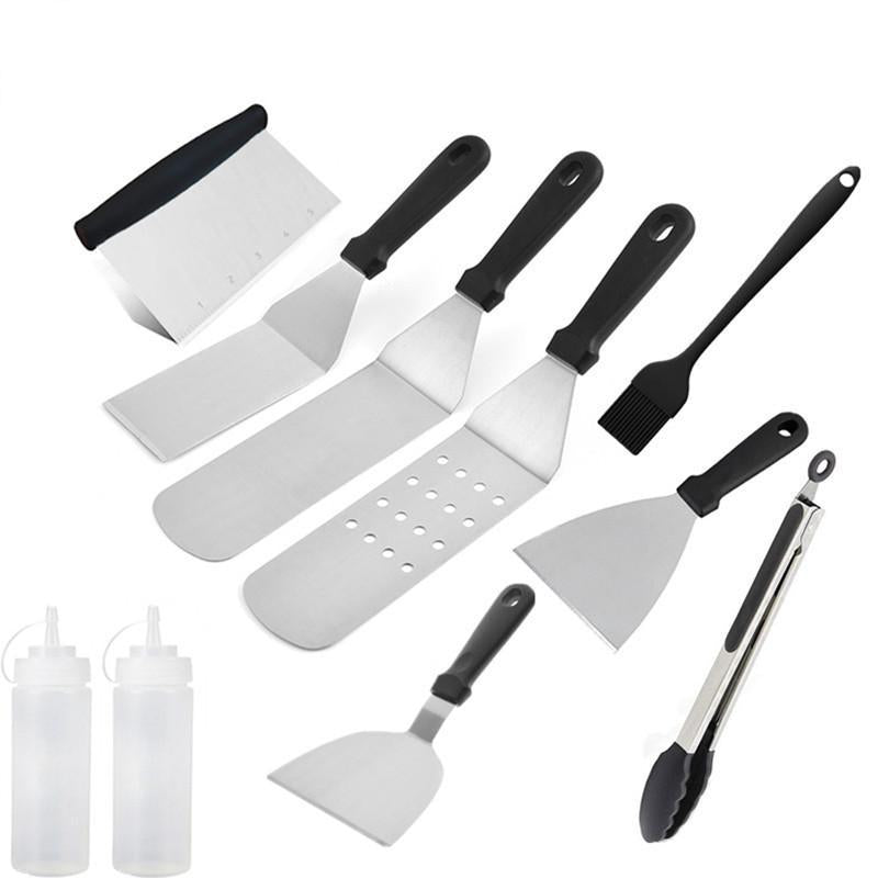 Cross-border stainless steel barbecue set, outdoor barbecue tools BBQ grill, cooking spatula, iron plate grill spatula, grill fork with fcm