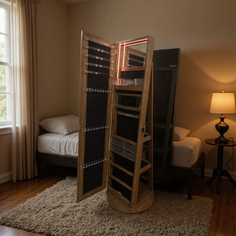 Solid wood rotating floor full body smart mirror jewelry storage cabinet bedroom wear fitting clothes makeup mirror with storage