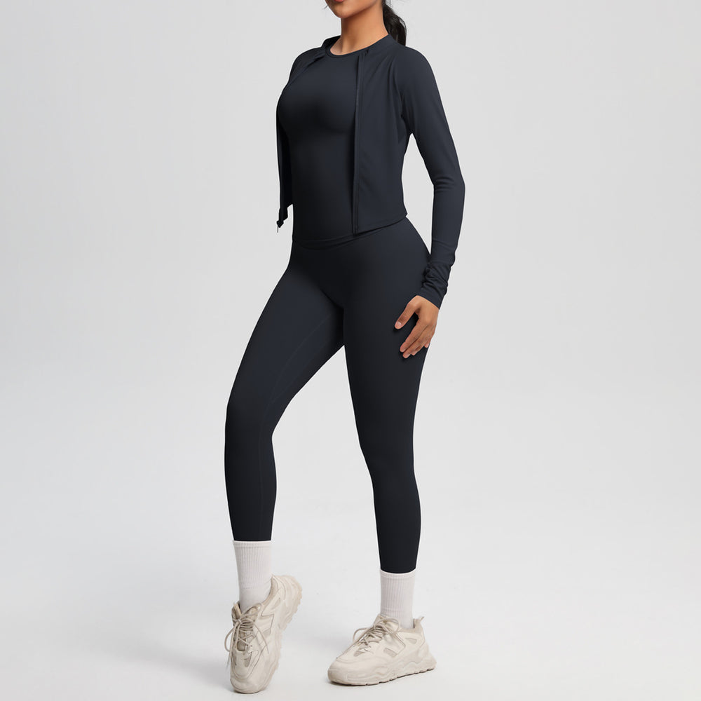 Ready-to-ship cross-border brushed microfiber seamless breathable compression short-sleeve three-piece activewear set for women - perfect for running, fitness, and yoga