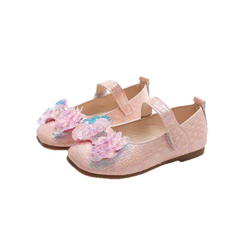 Preppy stylekidsflats square toe springnew arrivalk-style big bowsgirl princess shoes children's leather shoes