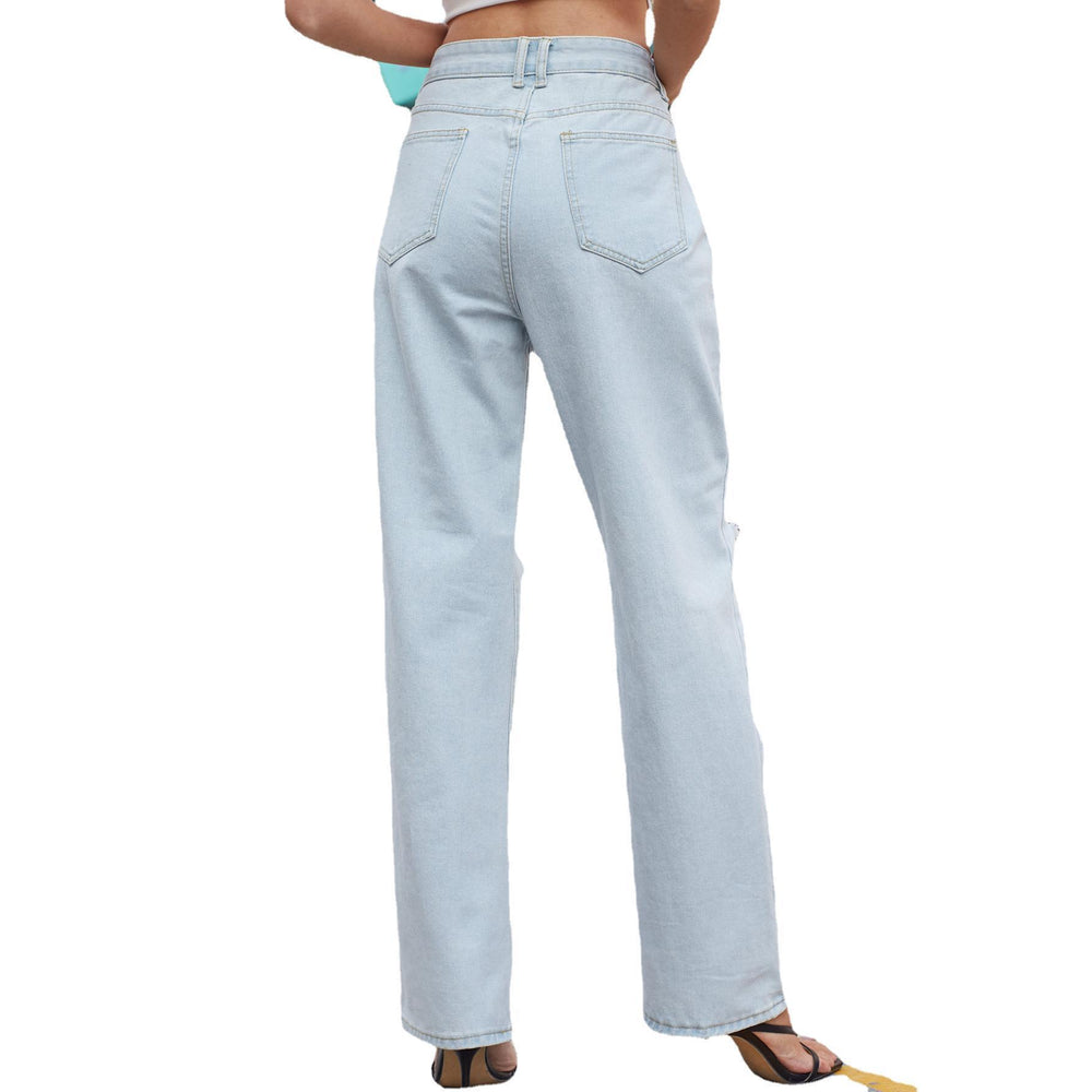 European and american women's clothing cross-border trade  new washed light color  retro casual distressed denim jeans for women
