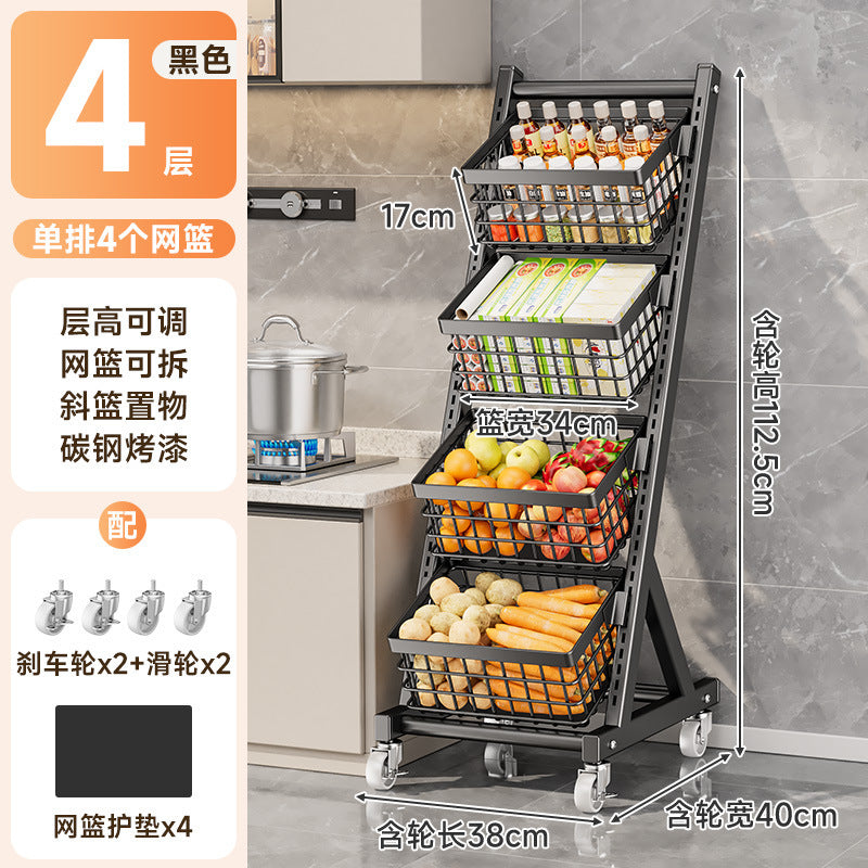 Kitchen storage rack Floor-to-ceiling multi-layer vegetable and fruit multi-functional vegetable basket Living room snack storage rack with wheels
