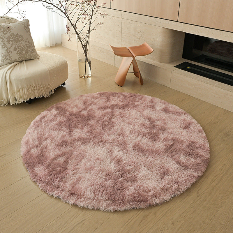 Silk wool carpet round scandinavian bedroom bedside carpet living room study bay window thickenedpure color tie-dye long hair floor mat