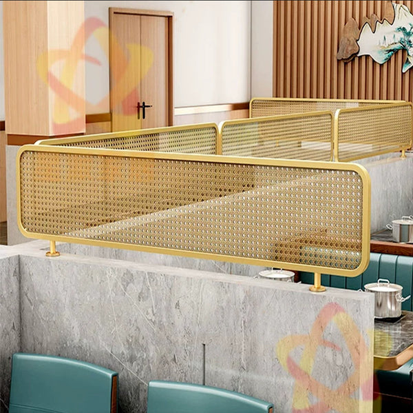 Restaurant Club Sofa Backrest Card Seat Rattan Glass Partition Modern Light Luxury Wrought Iron Stainless Steel Half Wall Screen