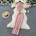 Sexy holiday style knittinghalter vest lazy high waist slit skirt women's summer elegant two-piece setwork clothing
