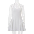 Export fashion women's clothing  summer new arrivalinssexypure colorv neckstylish street halter waist dress
