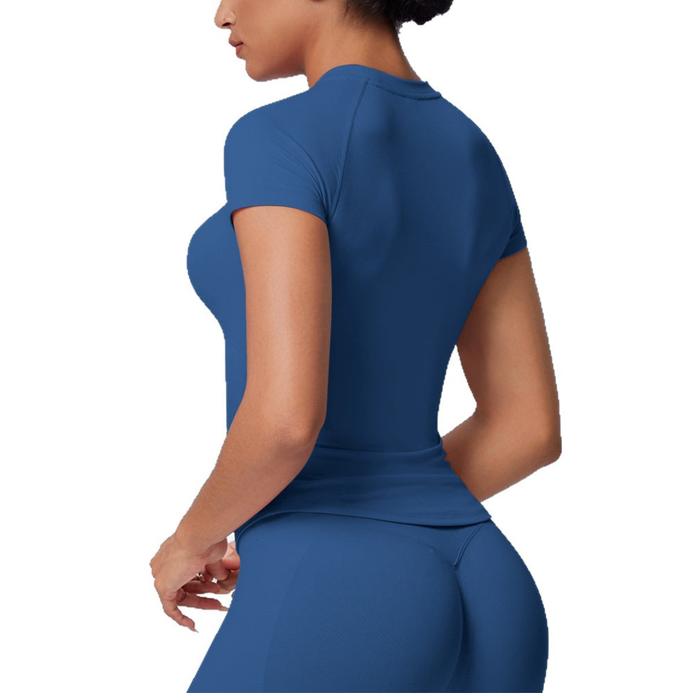 new arrival seamless tight short-sleeved t-shirt yoga wear high elastic sweat-absorbent hip-length short-sleeved running fitness tops for women