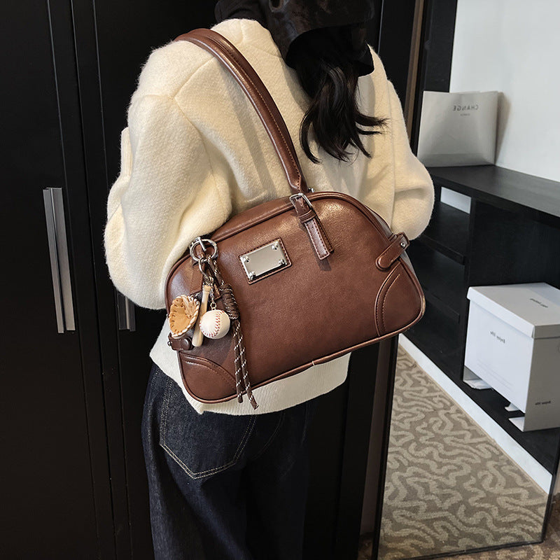 Cross-border high-end large-capacity bowling handbag women's 2025 new fashion texture shoulder bag handbag