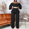 C8535p with belt cross-border women's clothing  one-piece collar long-sleeved top loose wide-leg pants european and american suit