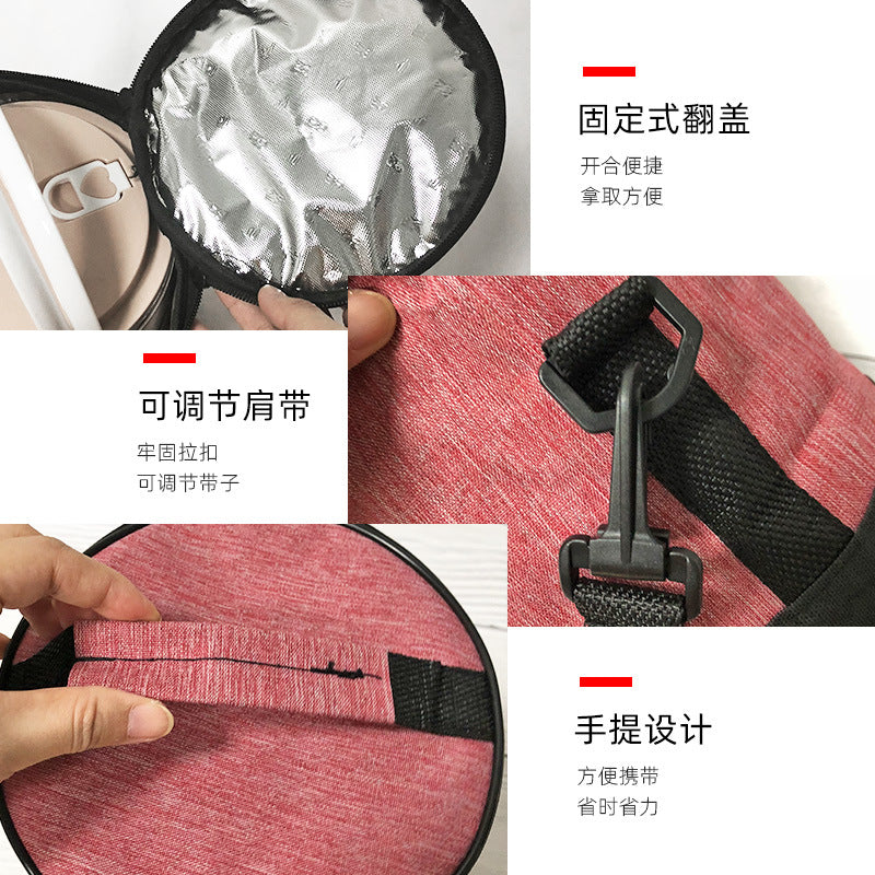 Round lunch box thermal bag oxford cloth pot thermal bucket aluminum foil satchel lunch box bag for bringing meals to work thermal bag