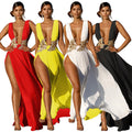 New arrivalfashion women's long skirt sexyfashion wedding evening dress deep v high slit part large swing mop long skirt