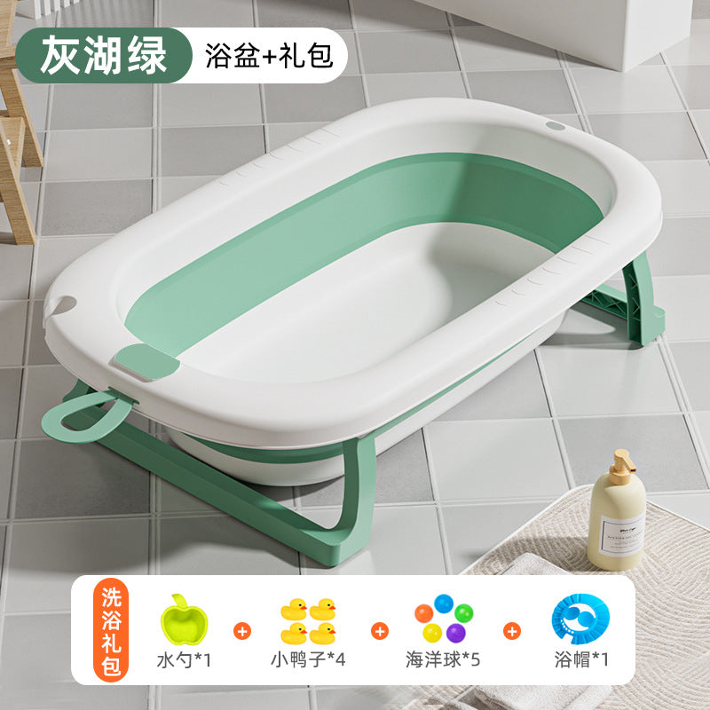 Large collapsible baby bathtub - portable baby bathtub for home use - infant and toddler bath seat - plastic newborn and children's bath supplies