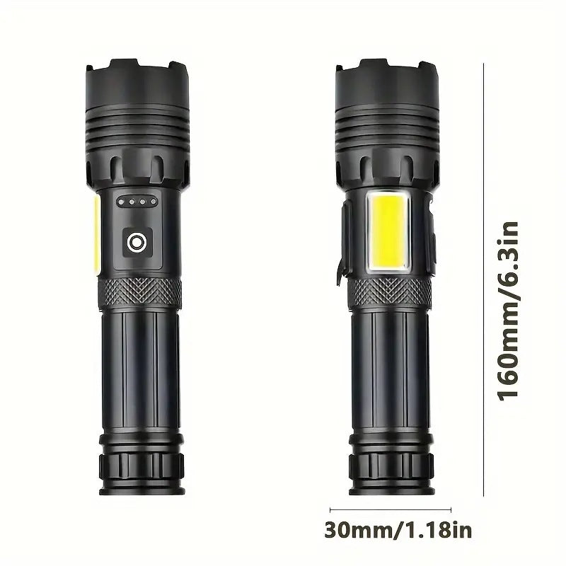 Cross-border explosive white laser with side light COB strong light flashlight zoom with output outdoor multi-function flashlight