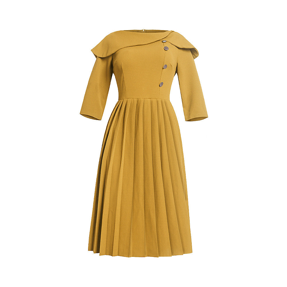 European and american independent station women's clothing   work clothing style pleated skirt waist slimming lookplus size african dress