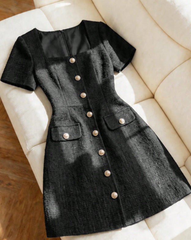 european and american cross-border new arrival: fitted, round neck, sleeveless knitted mini dress with a chanel-inspired aesthetic