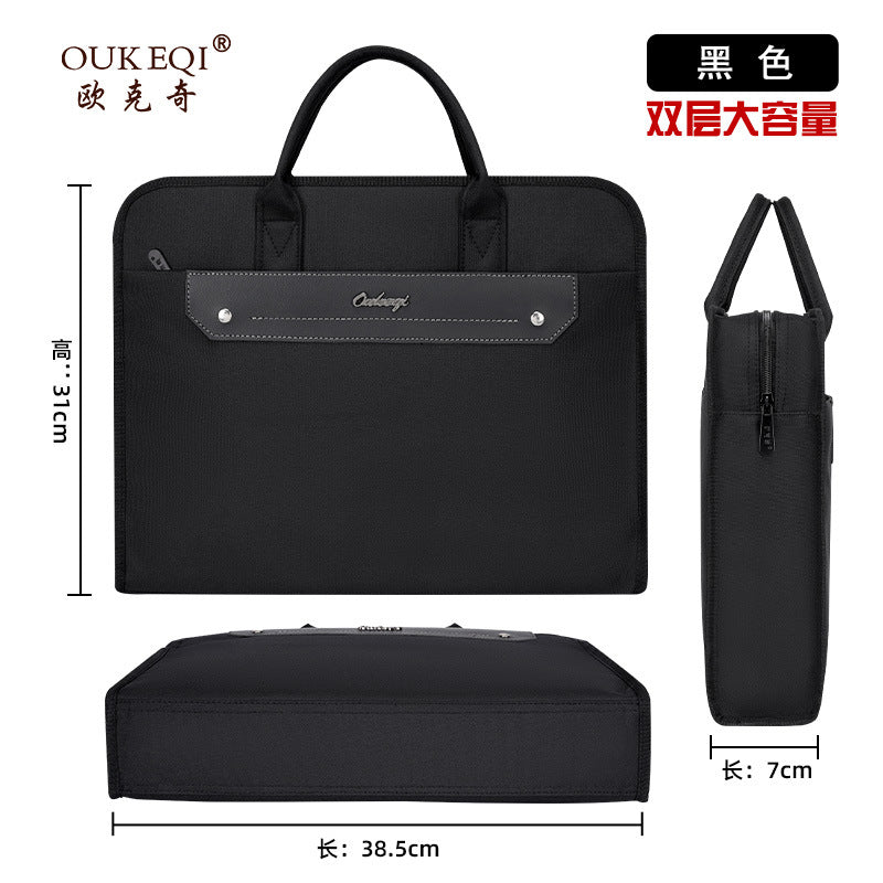 Large capacity double-layer office briefcase laptop bag conference document bag men's bag file bag business portfolio with printing option
