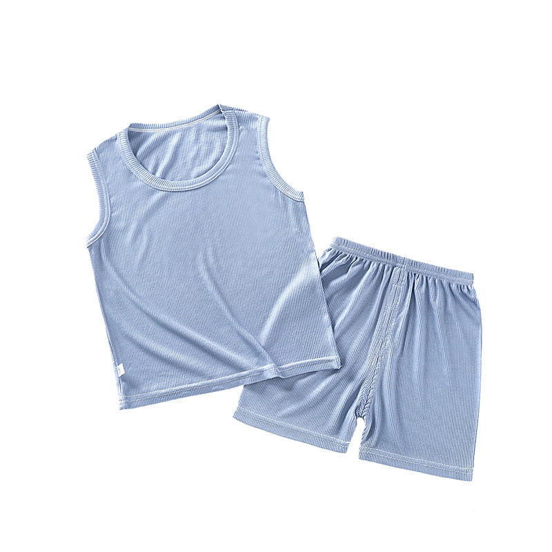 Kids vest suit summer ice silk shake cotton pajamas for boys and girls facial mask t home clothes baby shorts air conditioning clothes