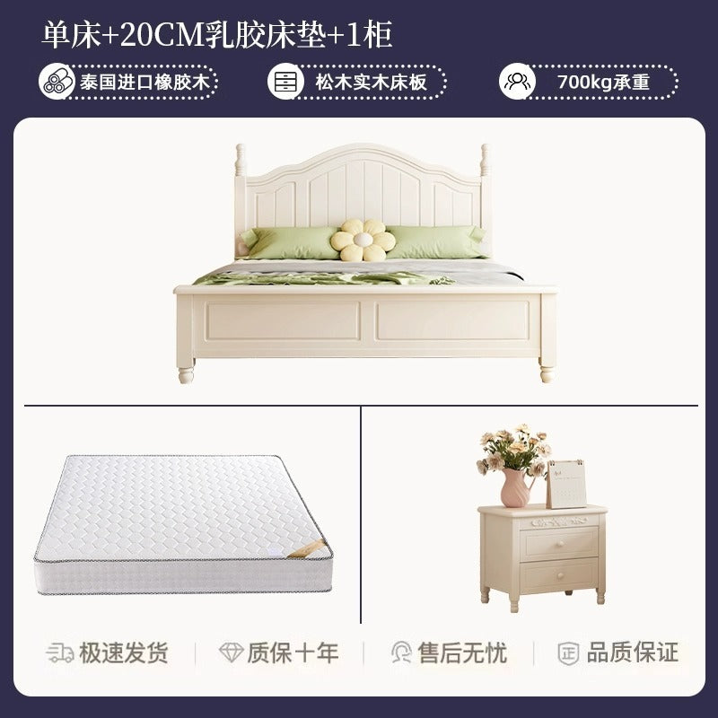 Scandinavianwhite solid wood bed modern casual cream style grids 1.8m double bed 1.5 master bedroom storage princess bed