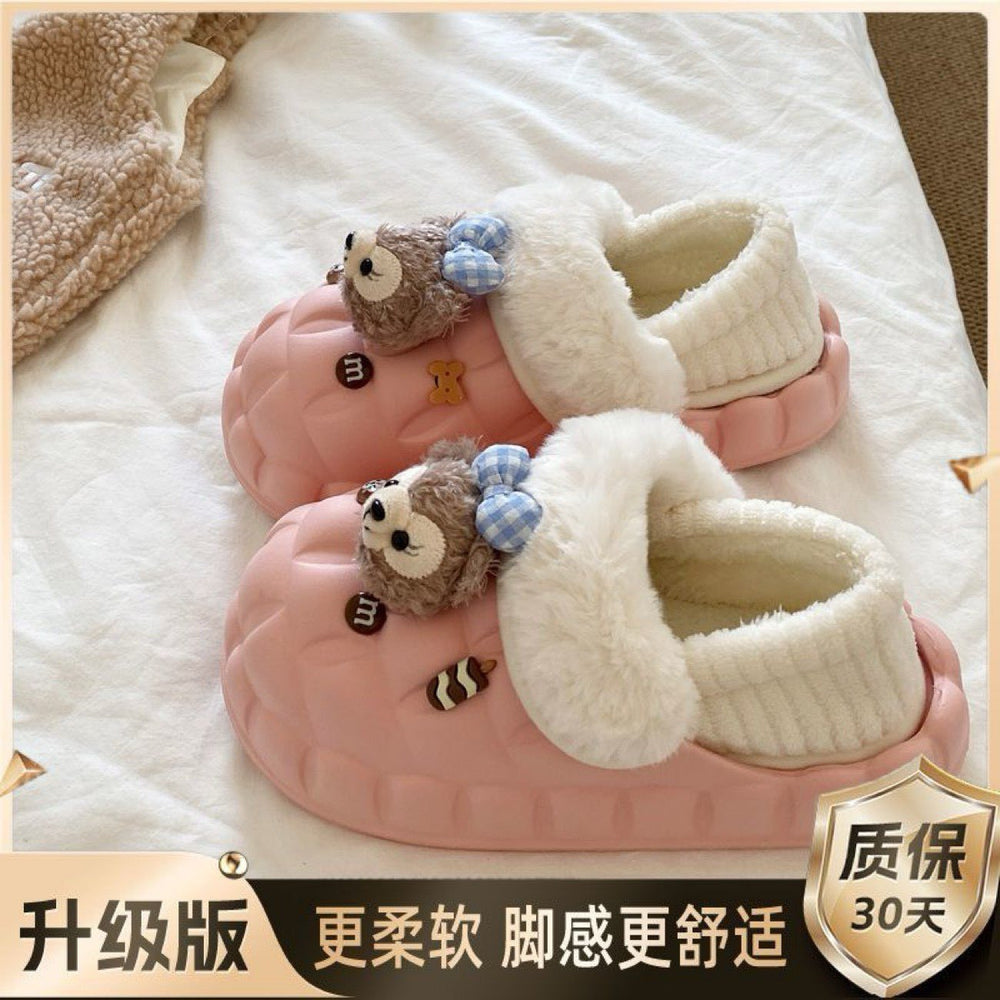 Women's winter cotton slippers - thickened plush, detachable warm home slippers for couples, indoor use, postpartum care, fuzzy slippers