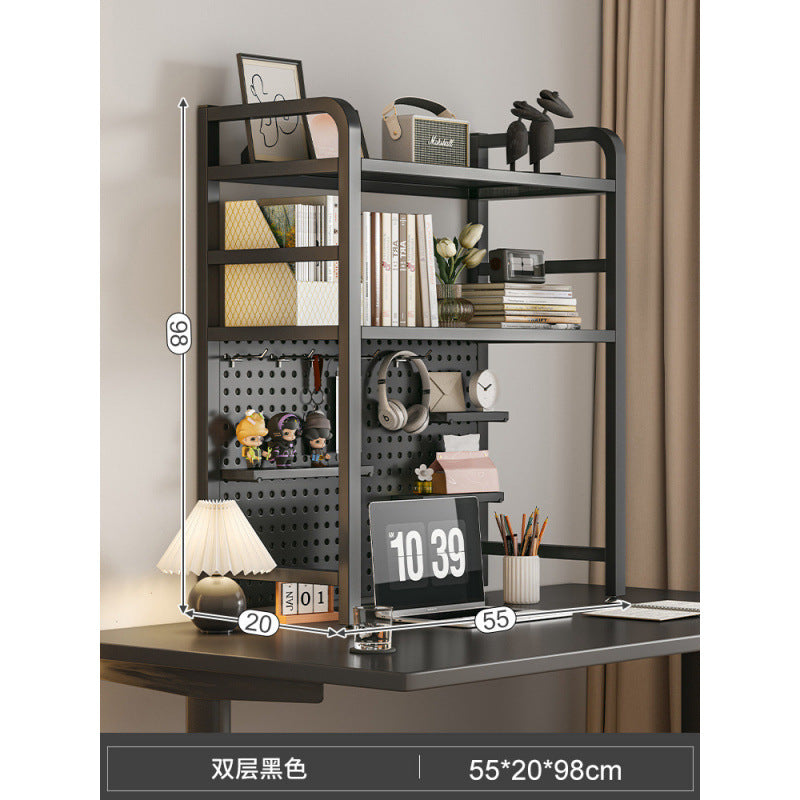 Desktop hole board wrought iron bookshelf, table shelf, dormitory layered storage rack, desk household finishing rack