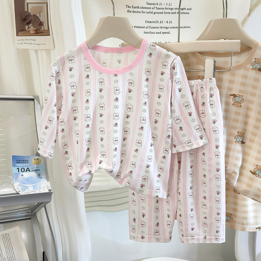 Kids' lyocell loungewear set - summer unisex 10a antibacterial three-quarter sleeve pajamas for children and teens - perfect for air conditioning