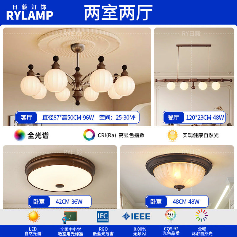 French antique living room chandelier retro high-end solid wood designer bedroom dining room art Zhongshan lighting