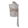 european and american women's clothing  summer new round neck pullover lace see-through halter neck ribbon short sleeveless vest