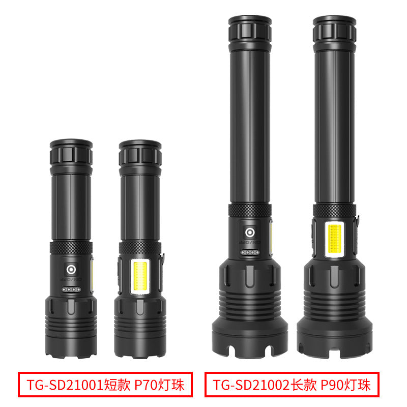 Zoom P70 + COB strong light flashlight outdoor lighting flashlight handheld USB charging LED flashlight wholesale