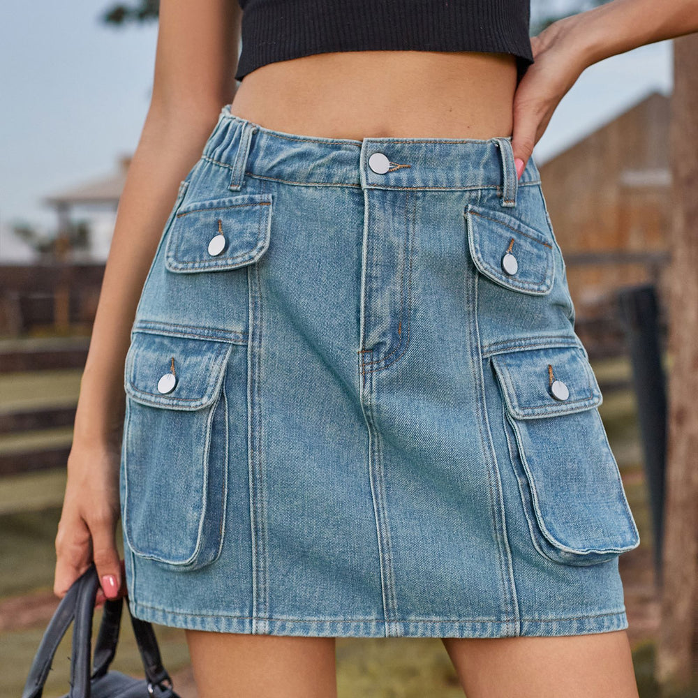 Fashion cross-border export women's summer new style  independent station washed workwear denim short skirt skirt