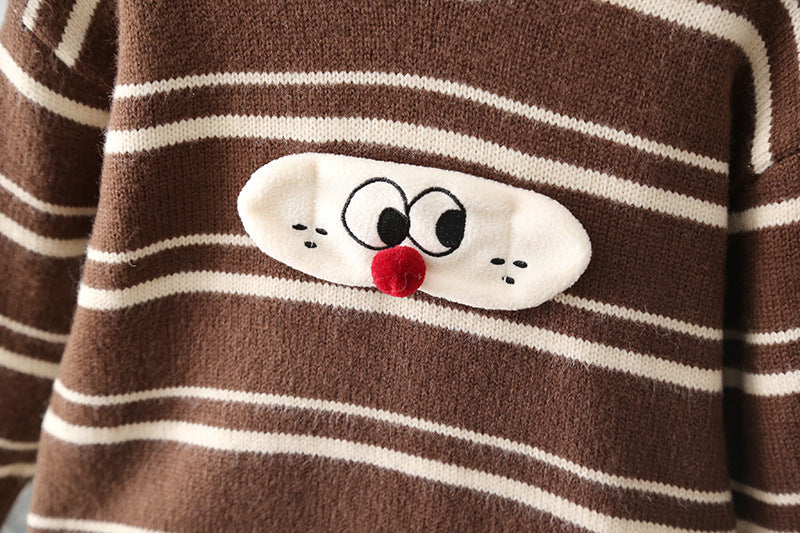 Kids' sweater  new arrival: fleece-lined, thickened knit base layer, cartoon korean style pullover sweater for boys