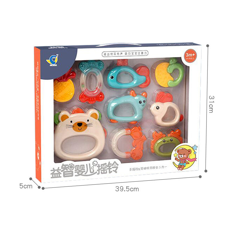 Newborn teething set, infant rattle soothing toy, baby hand rattle 9-piece gift box wholesale