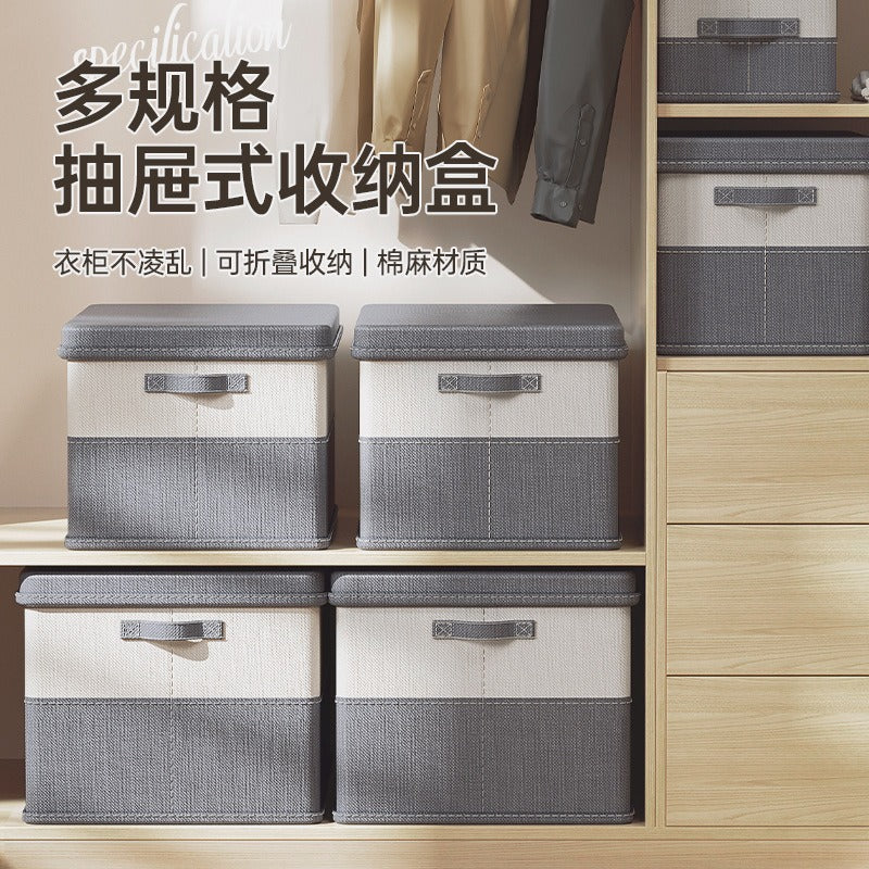 Color matching cotton and linen storage box Large household cotton and linen foldable clothes pants storage box Two-color quilt sorting box