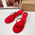 Za women's shoes new 2024 spring/summer round toe high heels red thong sandals mid-heel slingback cat heel fashion sandals