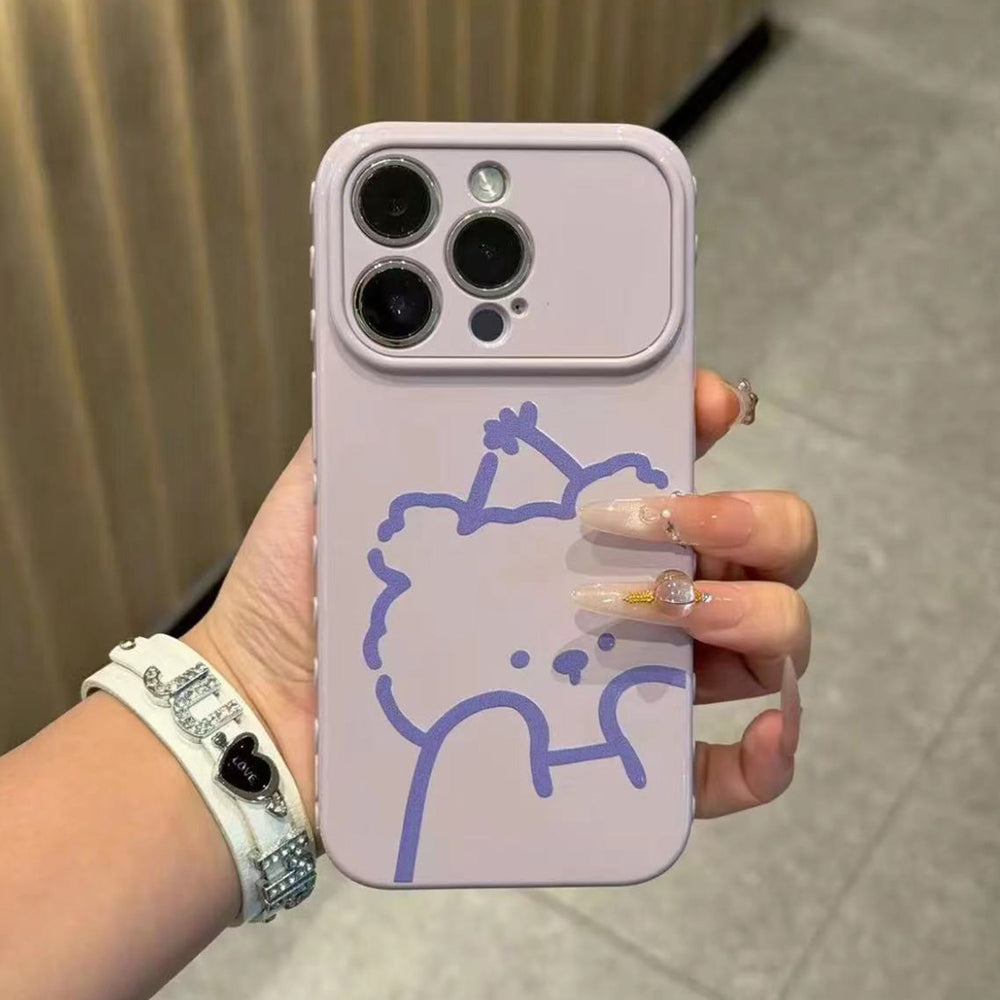 Heart-shaped large window line art crown puppy iphone 17 pro case - cute apple 18 protective cover