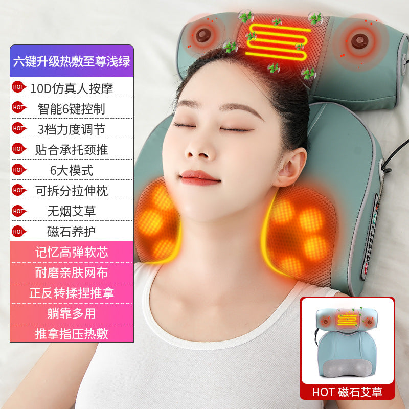 Cervical spine massager neck massage pillow hot compress shoulder lumbar lumbar kneading massager air bag stretching for home