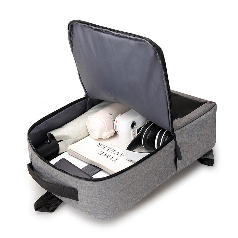 Simple backpack men's lightweight reflective strip large capacity multi-function USB schoolbag business commuter three-piece backpack