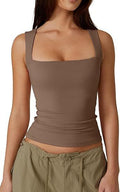 2025 european and american style amazon streetwear hot girl fashion square neck basic slim-fit sleeveless tank top women's undershirt