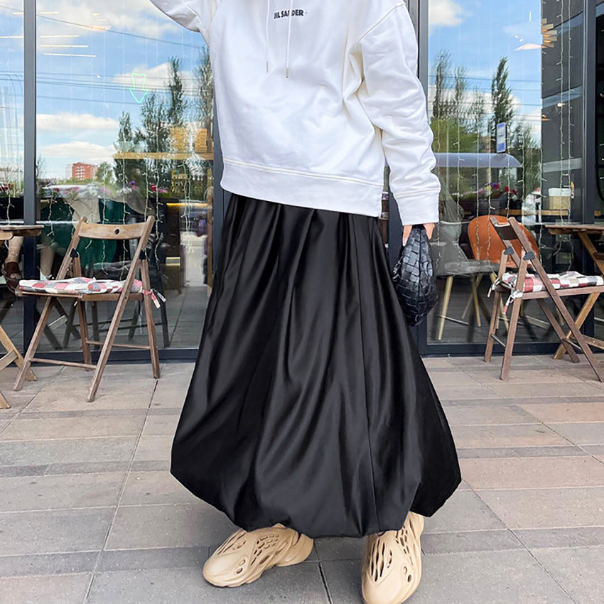 Spring simple fashion pink matte satin tutu skirt balloon skirt women's elegant loose French skirt wholesale