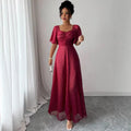 european and american cross-border summer women's slimming french square neck maxi dress