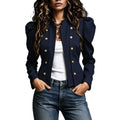 cross-border fashion retro solid color slimming versatile double-breasted puff sleeve cropped jacket for women