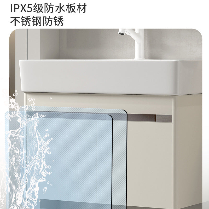 Small apartment bathroom cabinet Thickened stainless steel washstand Integrated cabinet Storage mirror Washstand Deepened ceramic integrated basin