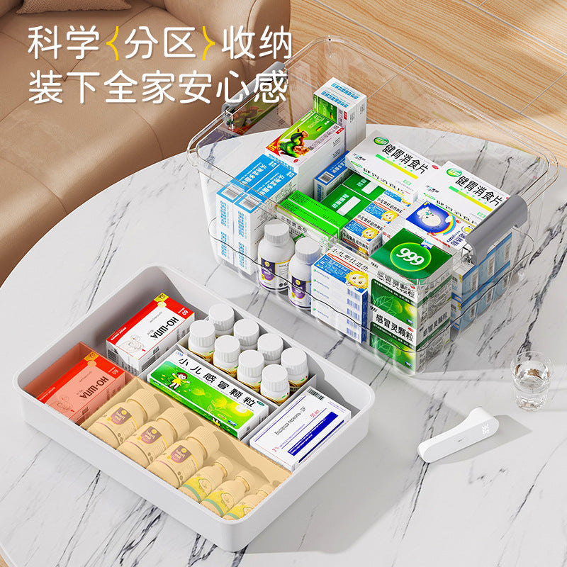 Convenient portable pp transparent medicine cabinet, first aid drug classification storage box, multi-layer large-capacity transparent medicine cabinet