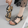 2025 summer new korean style fashionable breathable comfortable women's flat sandals, trendy rhinestone cross-border plus size sandals